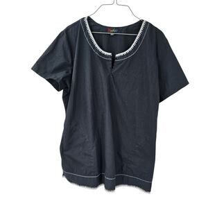 PEACHES Black Short Sleeve Top Womens Size Large L